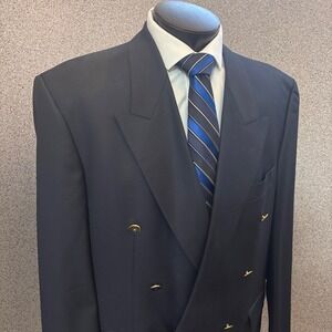 Baumler Double Breasted Wool Navy Blazer 44R Glass Buttons Austria  Garvey's
